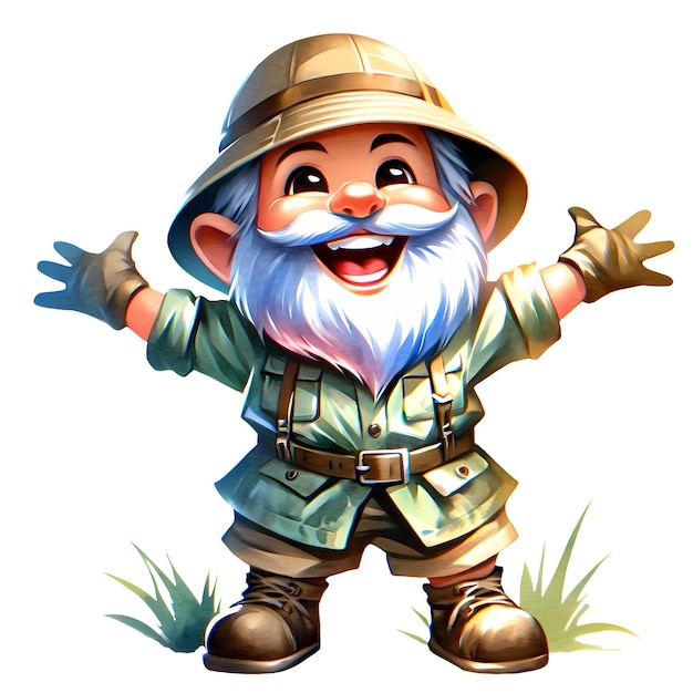 Cute Gnome Wearing Safari Suit Watercolor Clipart Illustration