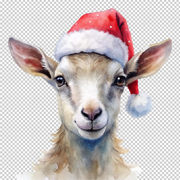 cute goat wearing santa hat on transparent background