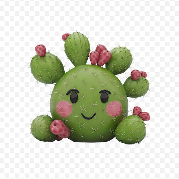 PSD a cute green cactus with pink flowers on its face