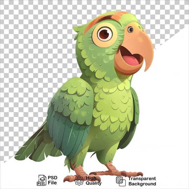 Cute Green Parrot in 3D Cartoon Style