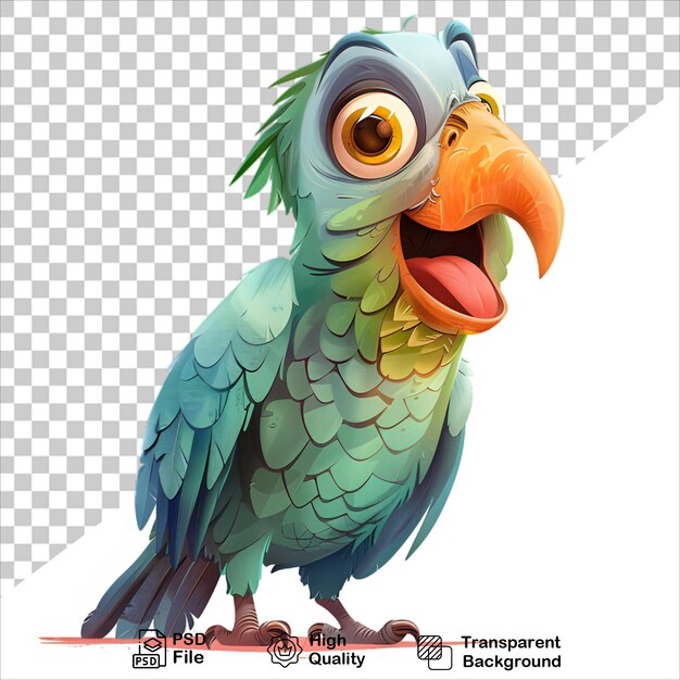 PSD cute green parrot in 3d cartoon style