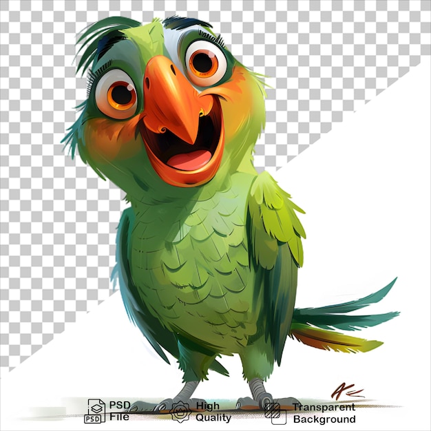 Cute Green Parrot in 3D Cartoon Style