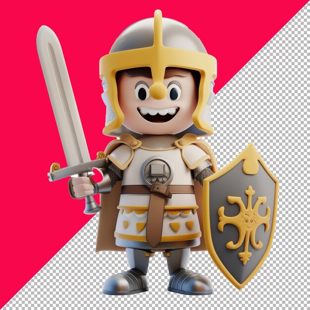 PSD cute grinning knight 3d cartoon transparent background png psd