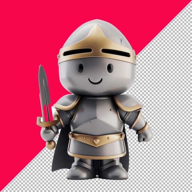 PSD cute grinning knight 3d cartoon transparent background png psd