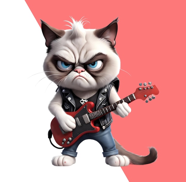 a cute grumpy kitty dressed as a rock star