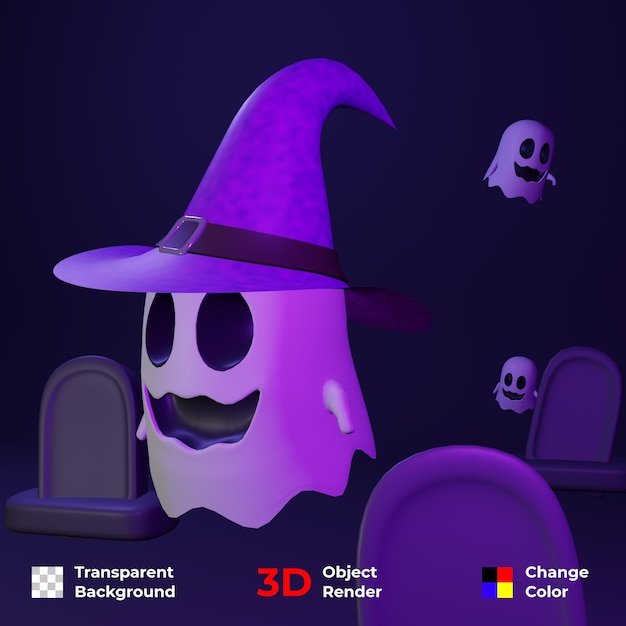 cute halloween ghost flying. ghosts and tombstones. easy color editing transparent background