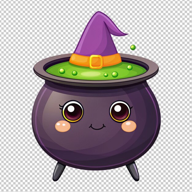 PSD cute halloween witch pot on transparent background