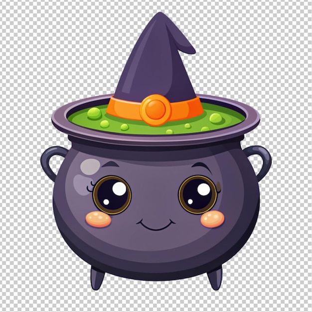 PSD cute halloween witch pot on transparent background