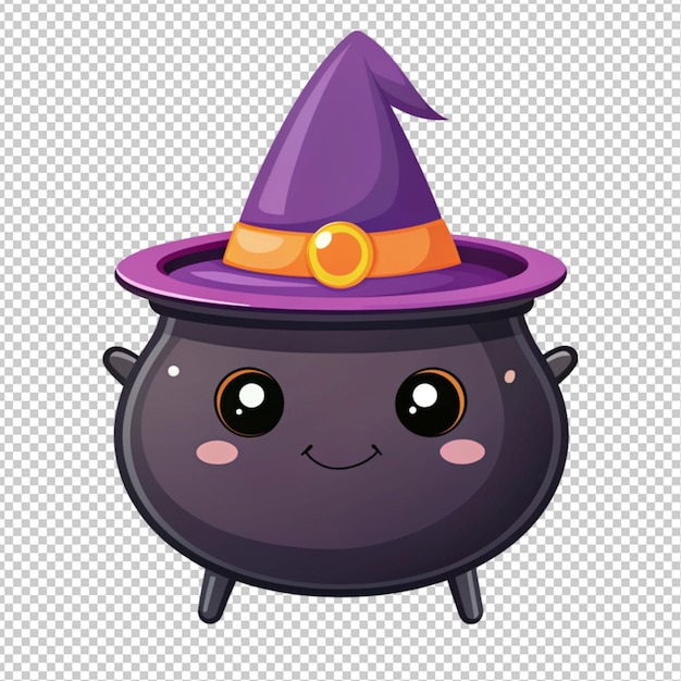 PSD cute halloween witch pot on transparent background