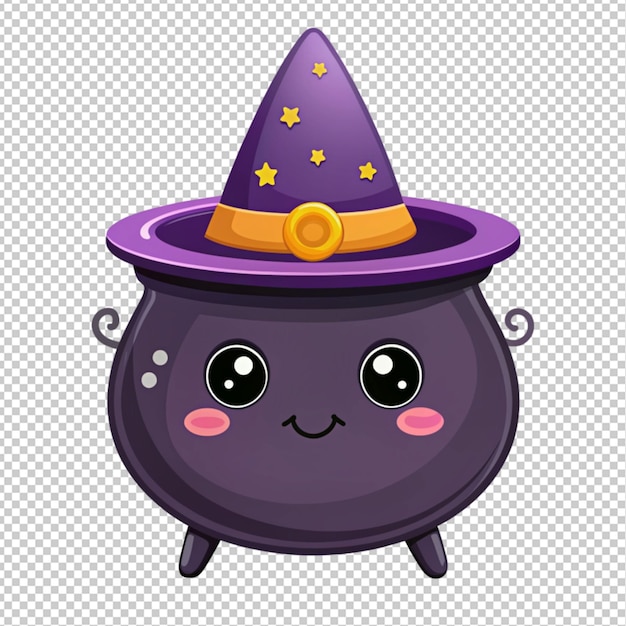 PSD cute halloween witch pot on transparent background