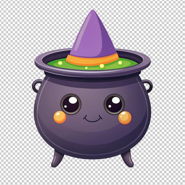 PSD cute halloween witch pot on transparent background