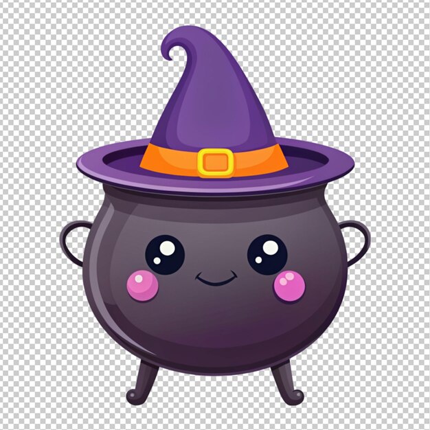 PSD cute halloween witch pot on transparent background