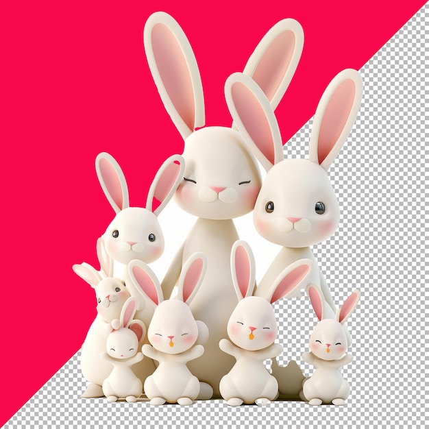 Cute Happy Family of Bunnies Cartoon Vector Transparent Background PNG PSD