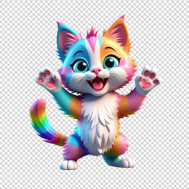 PSD cute happy kitten waving on transparent background