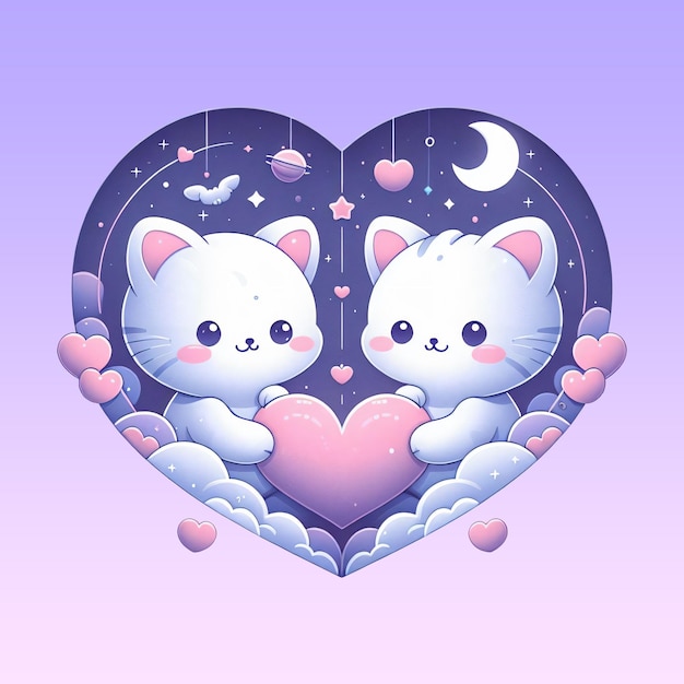 PSD cute heart shaped design loving cats