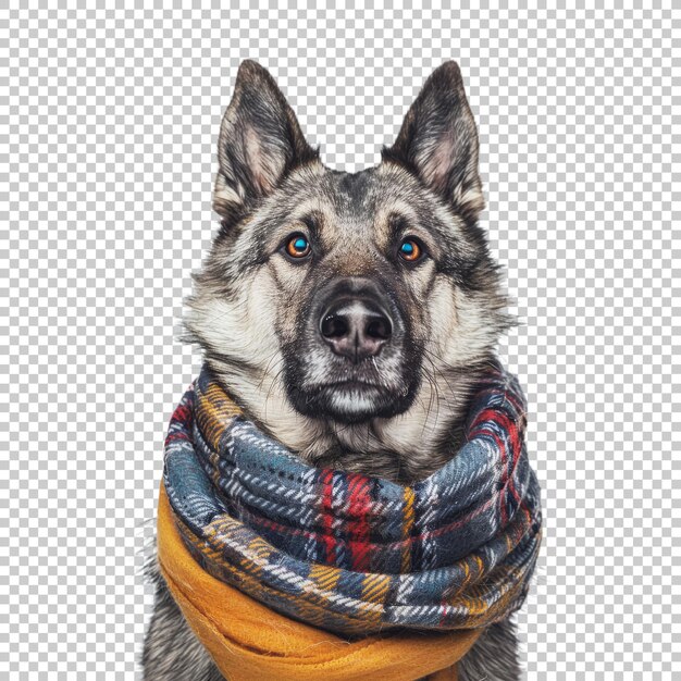 PSD cute husky with a plaid scarf isolated on transparent background