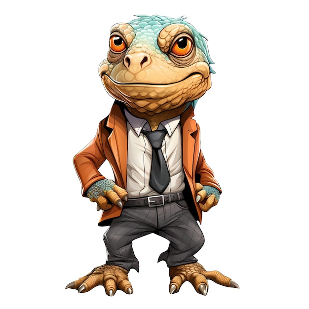 Cute Iguana American Retro Style Clipart Illustration