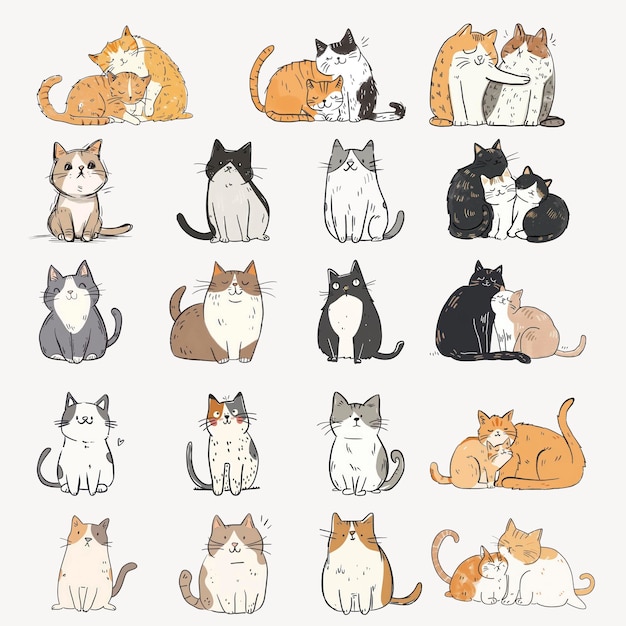 PSD cute illustrated cats in various poses