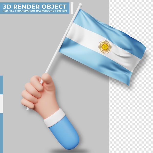 Cute illustration of hand holding argentina flag. argentina independence day. Country flag.