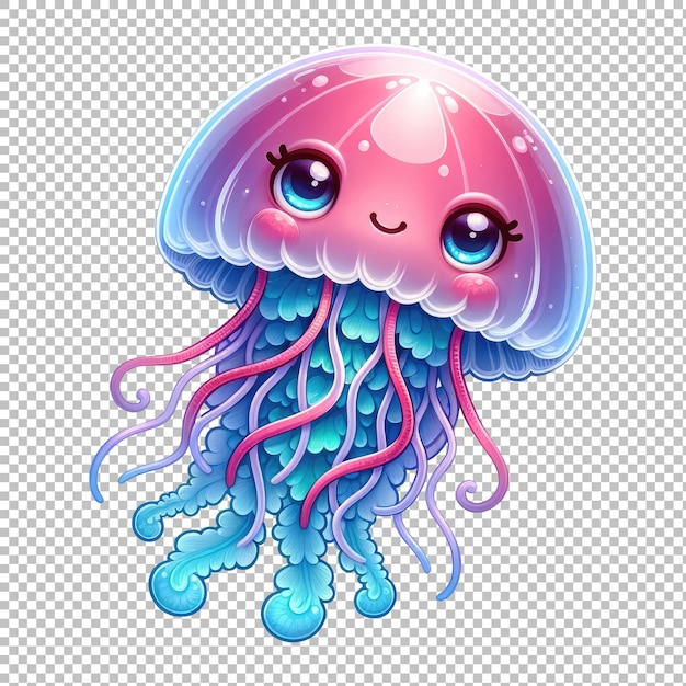 Cute Jellyfish with Tentacles Cartoon Clipart Png