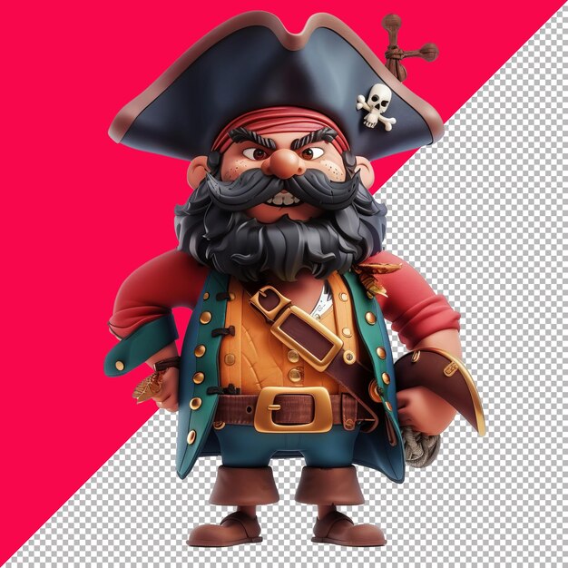 PSD cute joyful pirate 3d cartoon isolated render transparent background png psd