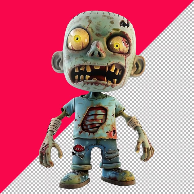 PSD cute joyful zombie 3d cartoon isolated render transparent background png psd