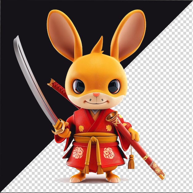 PSD cute kangaroo cartoon illustration samurai kangaroo warrior cartoon