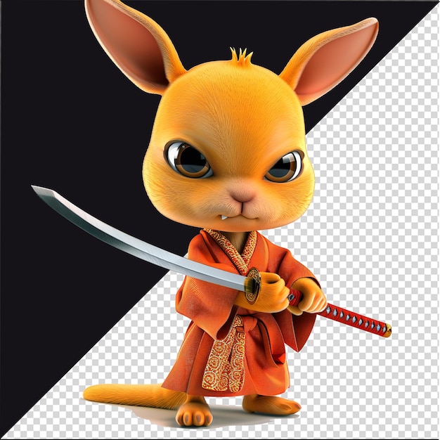 PSD cute kangaroo cartoon illustration samurai kangaroo warrior cartoon