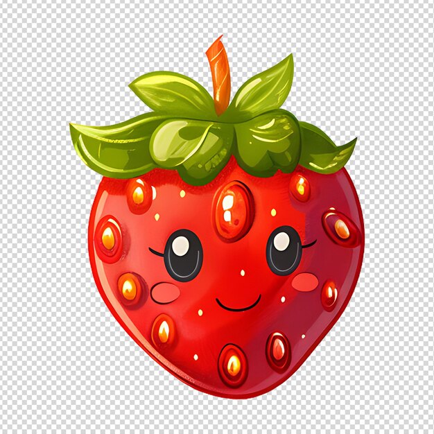 PSD cute kawaii strawberry fruit on a transparent background