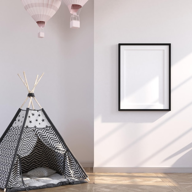 cute kids bedroom with poster mockup