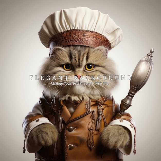 A cute kitten as a kitchen chef