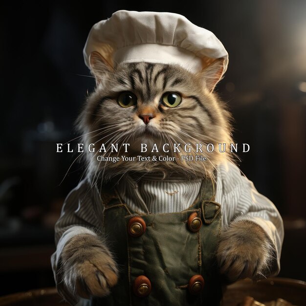 A cute kitten as a kitchen chef