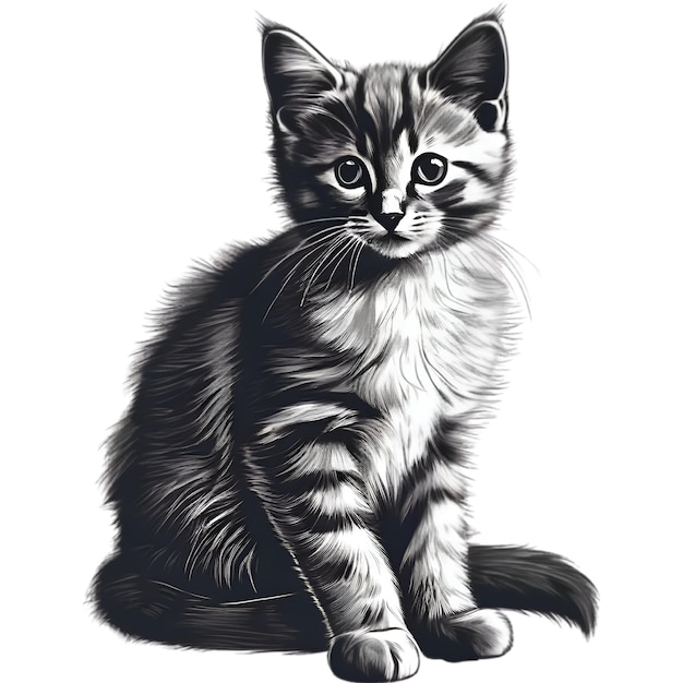 A cute kitten drawing Portrait drawing of a kitten in a minimalist style