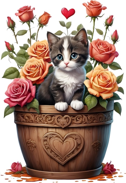 PSD cute kitten in a flower pot aigenerated