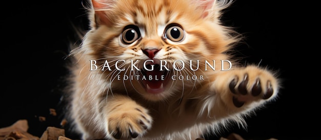 PSD cute kitten jumping in the air while looking at the camera copy space white background