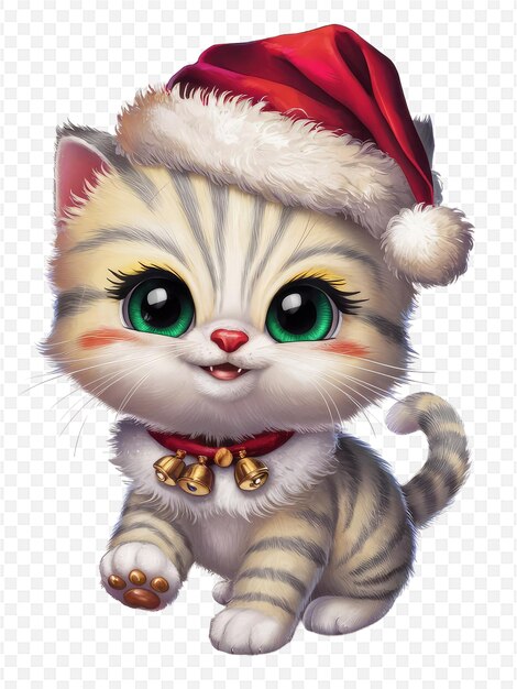 a cute kitten wearing a santa hat with a bow on it