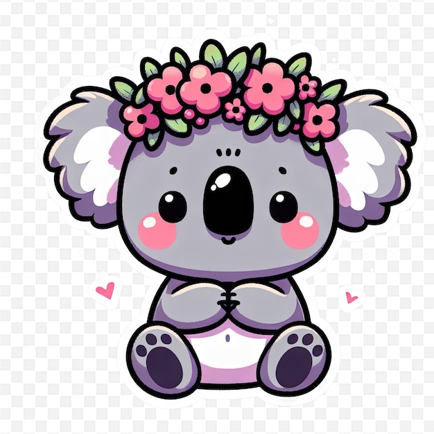 PSD a cute koala with flowers on its head and a pink flower on the top