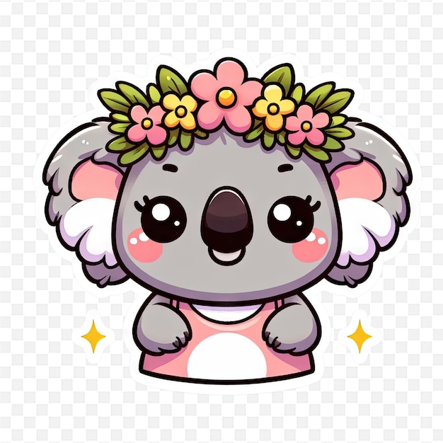 a cute koala with flowers on its head