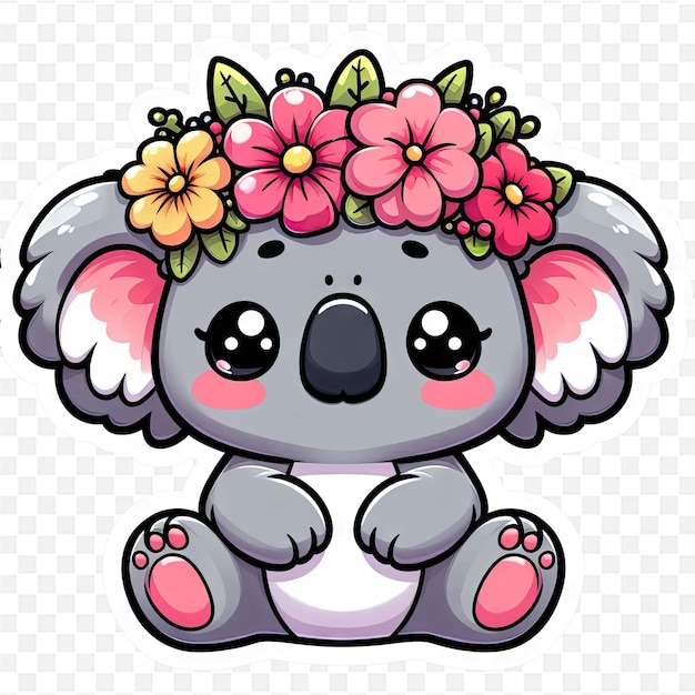 a cute koala with flowers on its head