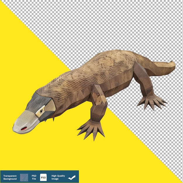 Cute Komodo Dragon 3D Isometric Render transparent background PNG PSD