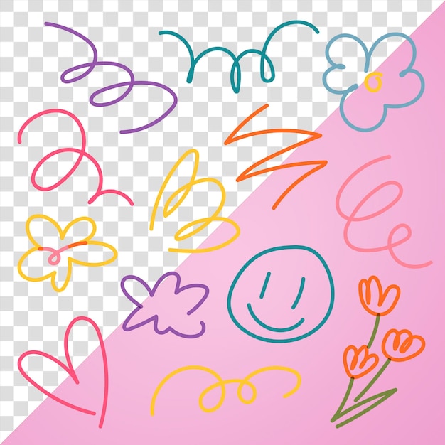 PSD cute line png doodle stickers journal collage element set