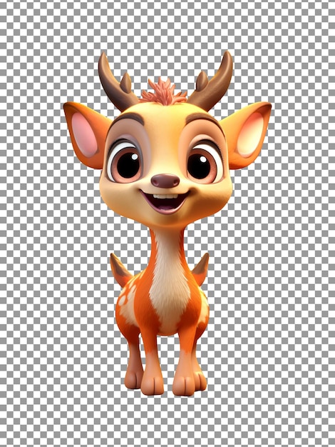 Cute little 3d deer with smiling face isolated on transparent background