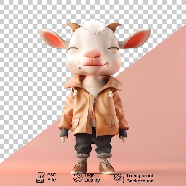 Cute little 3d goat wearing jacket on transparent background include png file