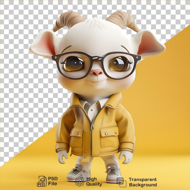 Cute little 3d goat wearing jacket on transparent background include png file