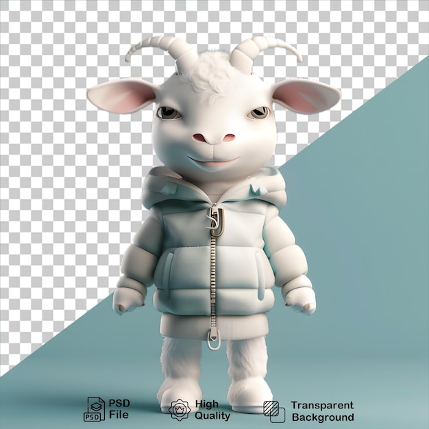 Cute little 3d goat wearing jacket on transparent background include png file