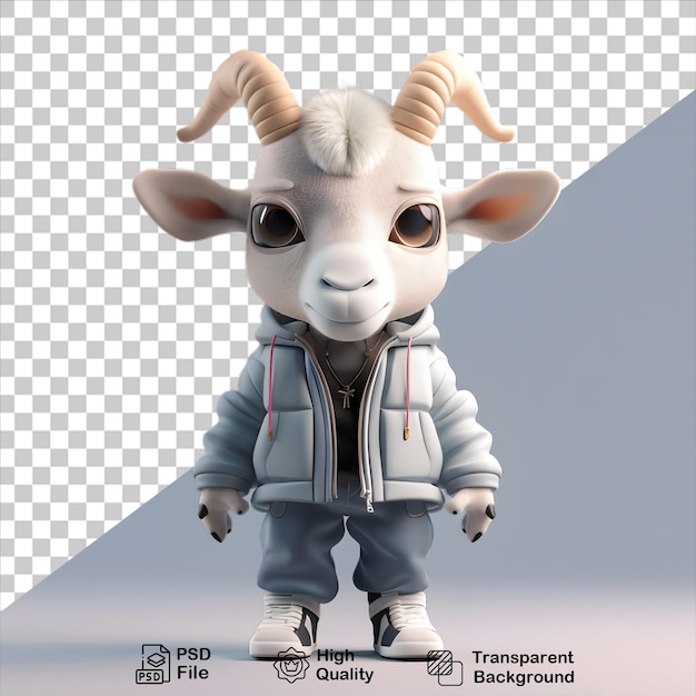 Cute little 3d goat wearing jacket on transparent background include png file