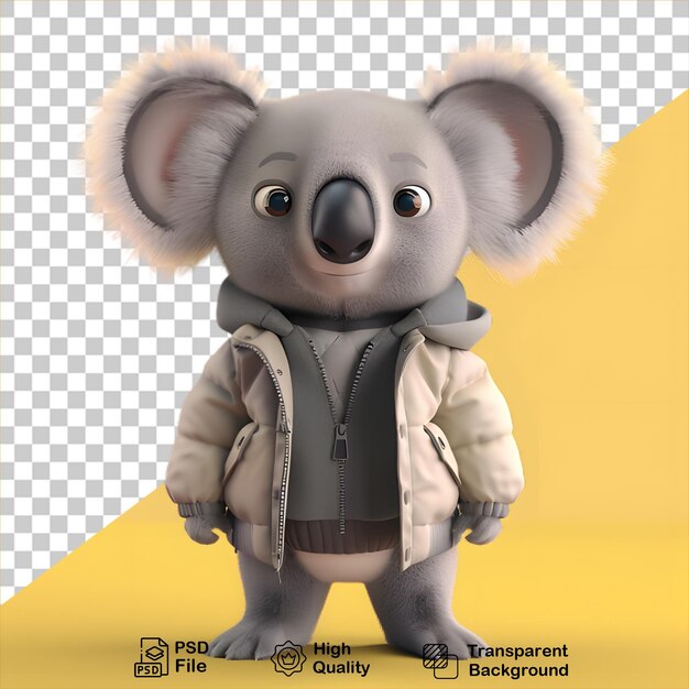 Cute little 3d koala wearing jacket on transparent background include png file