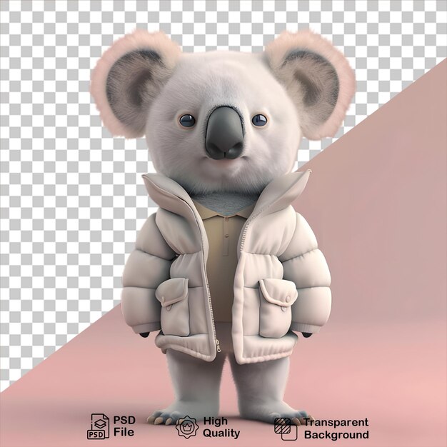 Cute little 3d koala wearing jacket on transparent background include png file