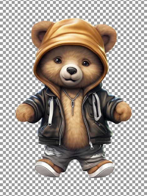 cute little baby bear wears hoodie and jeans isolated on transparent background