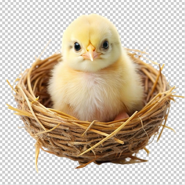 PSD cute little chick in a nest on transparent background